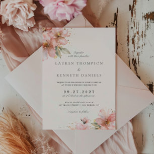 Blush Pink Floral Elegant Script Wedding Invitation