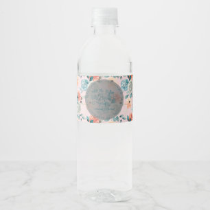 Blush Pink Floral Elegant Wedding Calligraphy Water Bottle Label