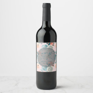 Blush Pink Floral Elegant Wedding Calligraphy Wine Label