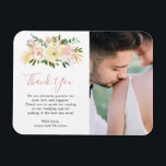 Blush Pink Floral Elegant Wedding Magnet<br><div class="desc">Romantic floral wedding favour magnet featuring "Thank You" in an elegant script and watercolor flowers in blush pink, dusty rose, champagne and ivory along with gold accent pieces. Below is your personalized message and to the right is your favourite photo. These elegant thank you magnets make useful wedding favours and...</div>