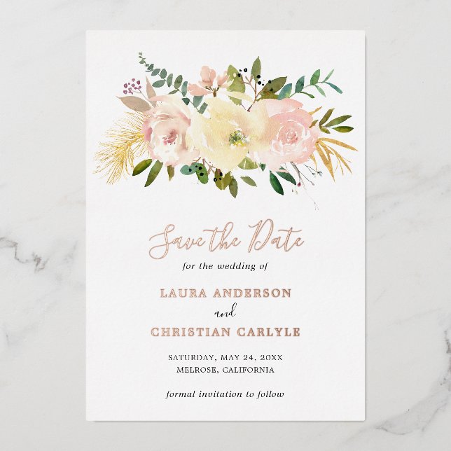 Blush Pink Floral Elegant Wedding Save the Date (Front)