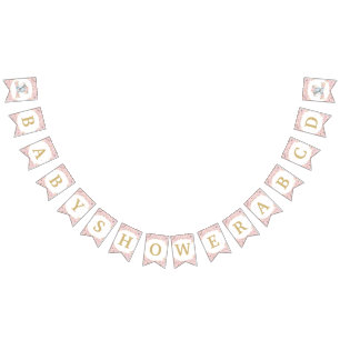 Blush Pink Floral Elephant Baby Shower Birthday Bunting Flags