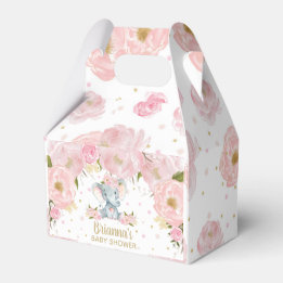 Blush Pink Floral Elephant Baby Shower Birthday  Favor Box