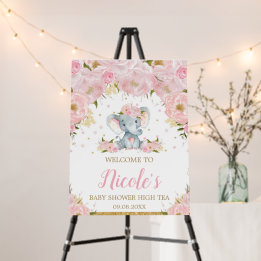 Blush Pink Floral Elephant Baby Shower Welcome