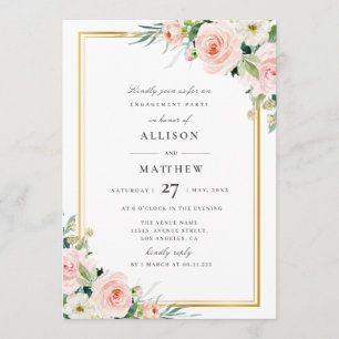 blush pink floral engagement party invitation