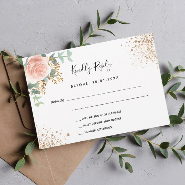 Blush pink floral eucalyptus baptism RSVP card (Creator Uploaded)