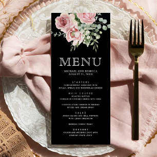 Blush Pink Floral Eucalyptus Black Wedding Menu