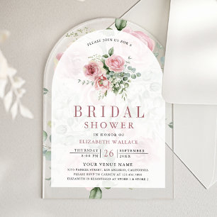 Blush Pink Floral Eucalyptus Bridal Shower Acrylic Invitations