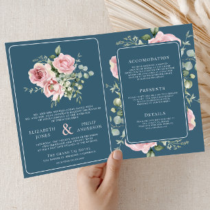 Blush Pink Floral Eucalyptus Dusty Blue Wedding Invitation