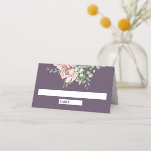 Blush Pink Floral Eucalyptus Dusty Purple Wedding Place Card