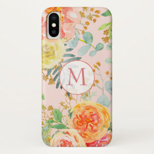 Blush Pink Floral Eucalyptus Glitter Monogram Case-Mate iPhone Case