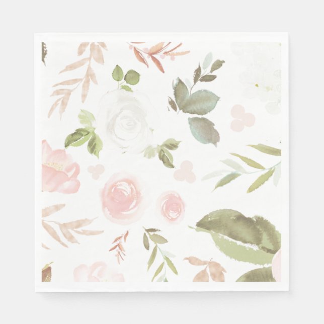 Blush pink floral eucalyptus party napkins (Front)