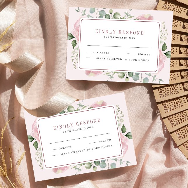 Blush Pink Floral Eucalyptus Wedding RSVP Card (Creator Uploaded)