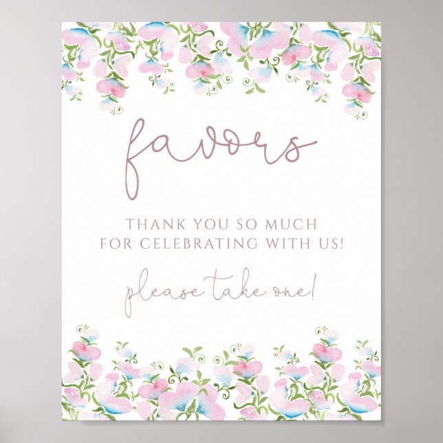 Blush Pink Floral Favours Sign (Front)
