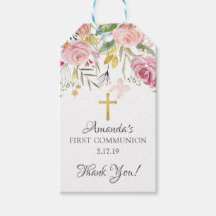 Blush Pink Floral First Communion Favour Gift Tag