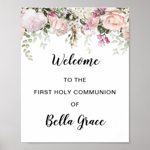Blush Pink Floral First Communion Welcome Sign