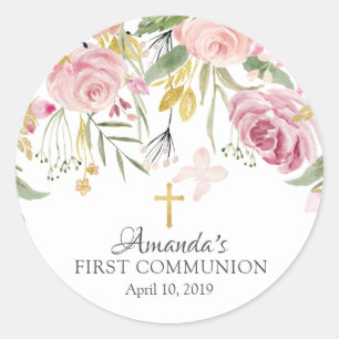 Blush Pink Floral First Holy Communion Sticker