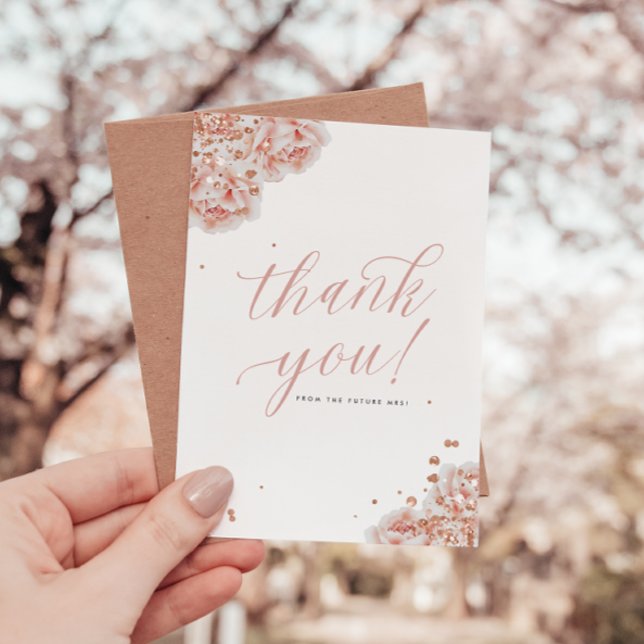 Blush Pink Floral Flat Thank You Card (Creator Uploaded)