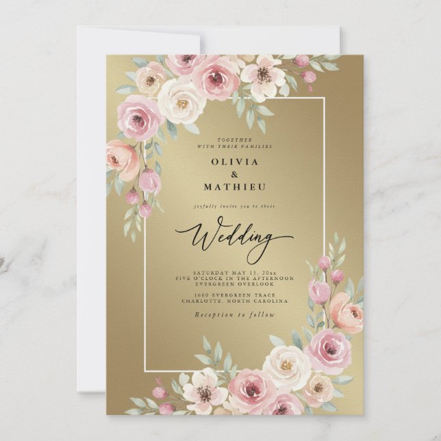 Blush Pink Floral Flourish Wedding Invitation (Front)
