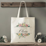 Blush Pink Floral Flower Girl Wedding Gift Tote Bag<br><div class="desc">Custom-designed tote bag for your flower girl featuring personalized name with elegant pink and gold watercolor rose bouquet design.</div>