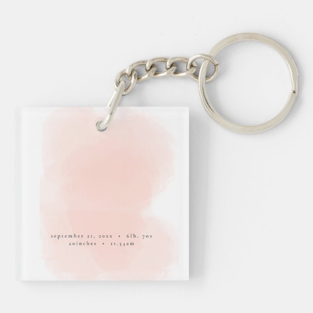 blush pink floral foliage baby announcement keychain (Back)
