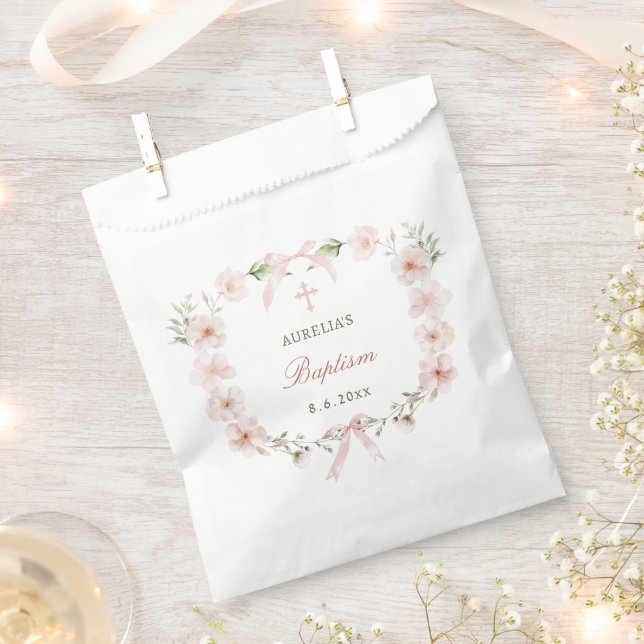 Blush Pink Floral Frame Baptism Favour Bag (Clipped)