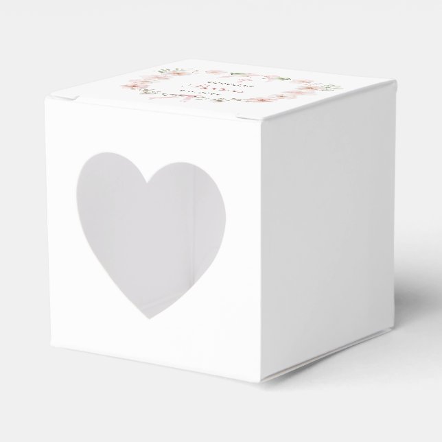 Blush Pink Floral Frame Baptism Heart Favor Box (Front Side)
