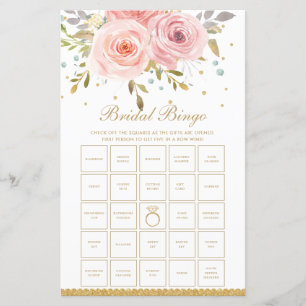 Blush Pink Floral Fun Bridal Shower Bingo Game