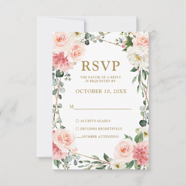 Blush Pink Floral Geometric Botanical Wedding RSVP (Front)
