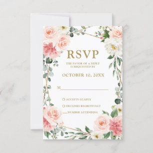 Blush Pink Floral Geometric Botanical Wedding RSVP Card