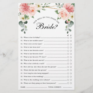 Blush Pink Floral Geometric Bridal Shower Game