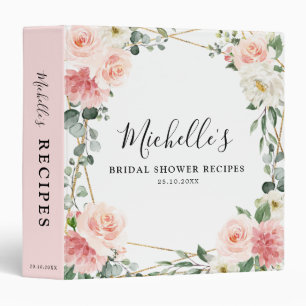 Blush Pink Floral Geometric Bridal Shower Recipe Binder