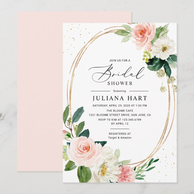 Blush Pink Floral Geometric Frame Bridal Shower Invitation (Front/Back)