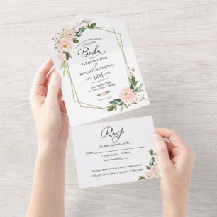 Blush Pink Floral Geometric Spanish Wedding All In One Invitation