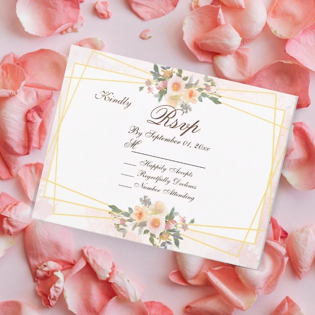 Blush Pink Floral Geometric Wedding RSVP Card (Creator Uploaded)