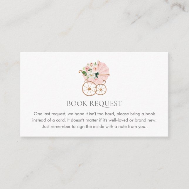 Blush Pink Floral Girl Baby Shower Book Request Enclosure Card (Front)