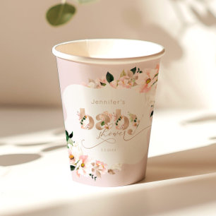 Blush pink floral girl baby shower bracket shape paper cups