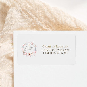 Blush Pink Floral Girl Baptism Address Label