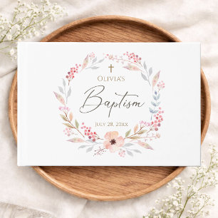 Blush Pink Floral Girl Baptism Guest Book