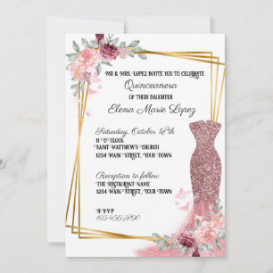 Blush Pink Floral Girly Quinceanera  Invitation