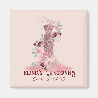 Blush Pink Floral Girly Quinceanera Party Favour Magnet