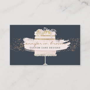 Blush Pink Floral Glitter Decorative Cake Business Card