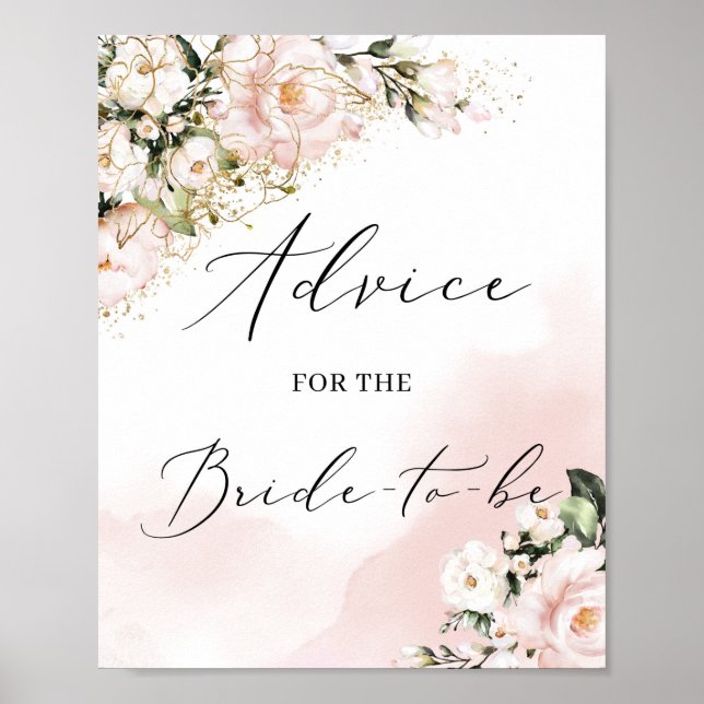 Blush pink floral gold advice for the bride sign (Front)