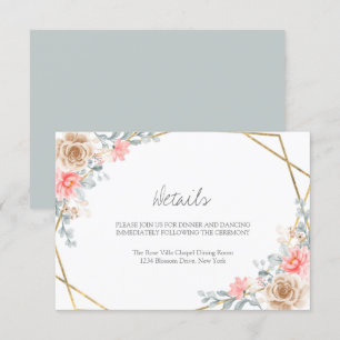 Blush Pink Floral Gold Geometric Botanical Wedding Enclosure Card