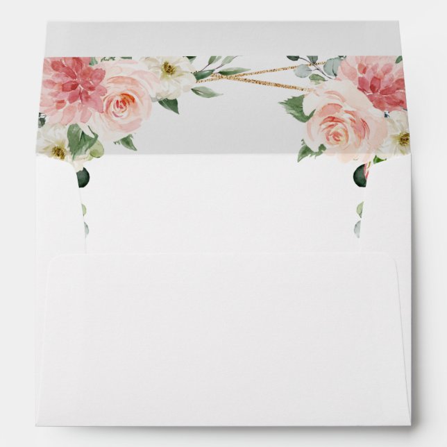 Blush Pink Floral Gold Geometric Botanical Wedding Envelope (Back (Bottom))