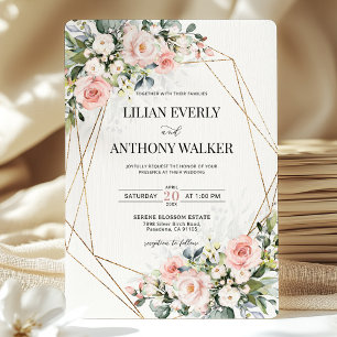 Blush Pink Floral Gold Geometric Estate Wedding  Invitation