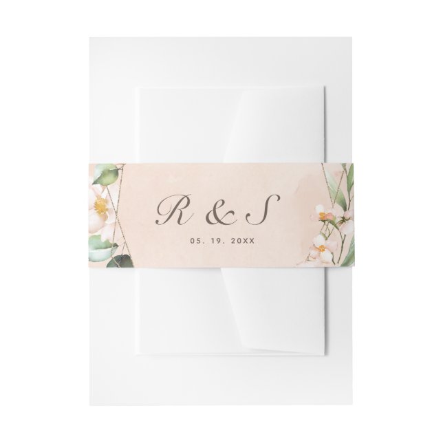 Blush Pink Floral Gold Geometric Frame Wedding Invitation Belly Band (Front Example)