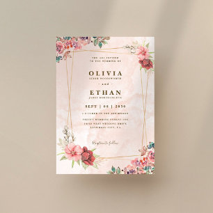 Blush Pink Floral Gold Geometric Wedding Invitation