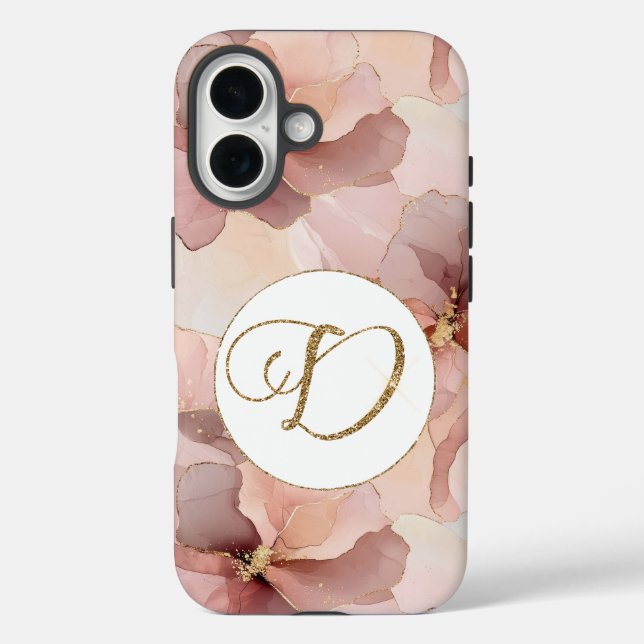 Blush Pink Floral Gold Glitter Letter D Case-Mate iPhone Case (Back)