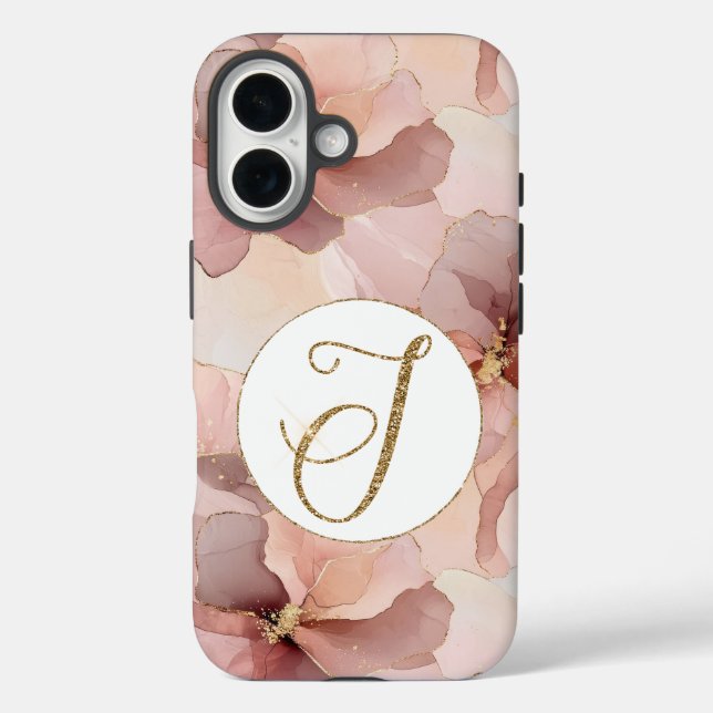 Blush Pink Floral Gold Glitter Letter J Case-Mate iPhone Case (Back)